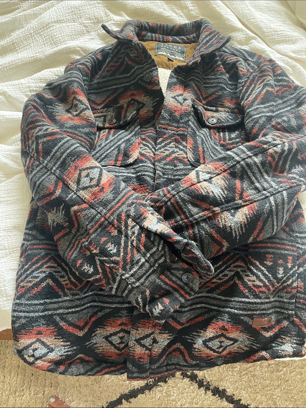 Men's Tribal-Pattern shirt Jacket in Black & Rust